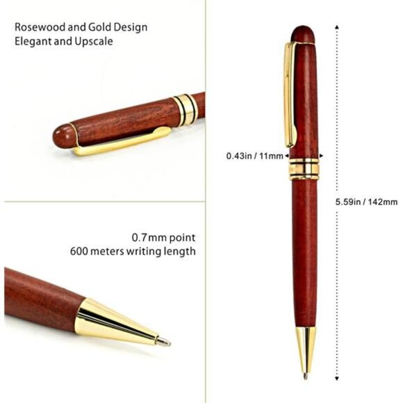 Wooden Pens Set with Gift Case/Best Writing Fountain Fancy Ballpoint Pen - Picture 5 of 8